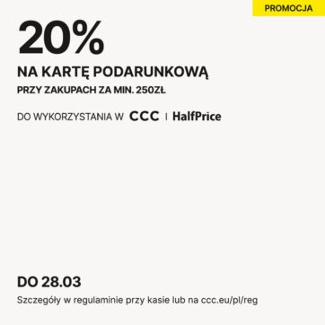 20% na kartę podarunkową przy zakupie za min.250zl